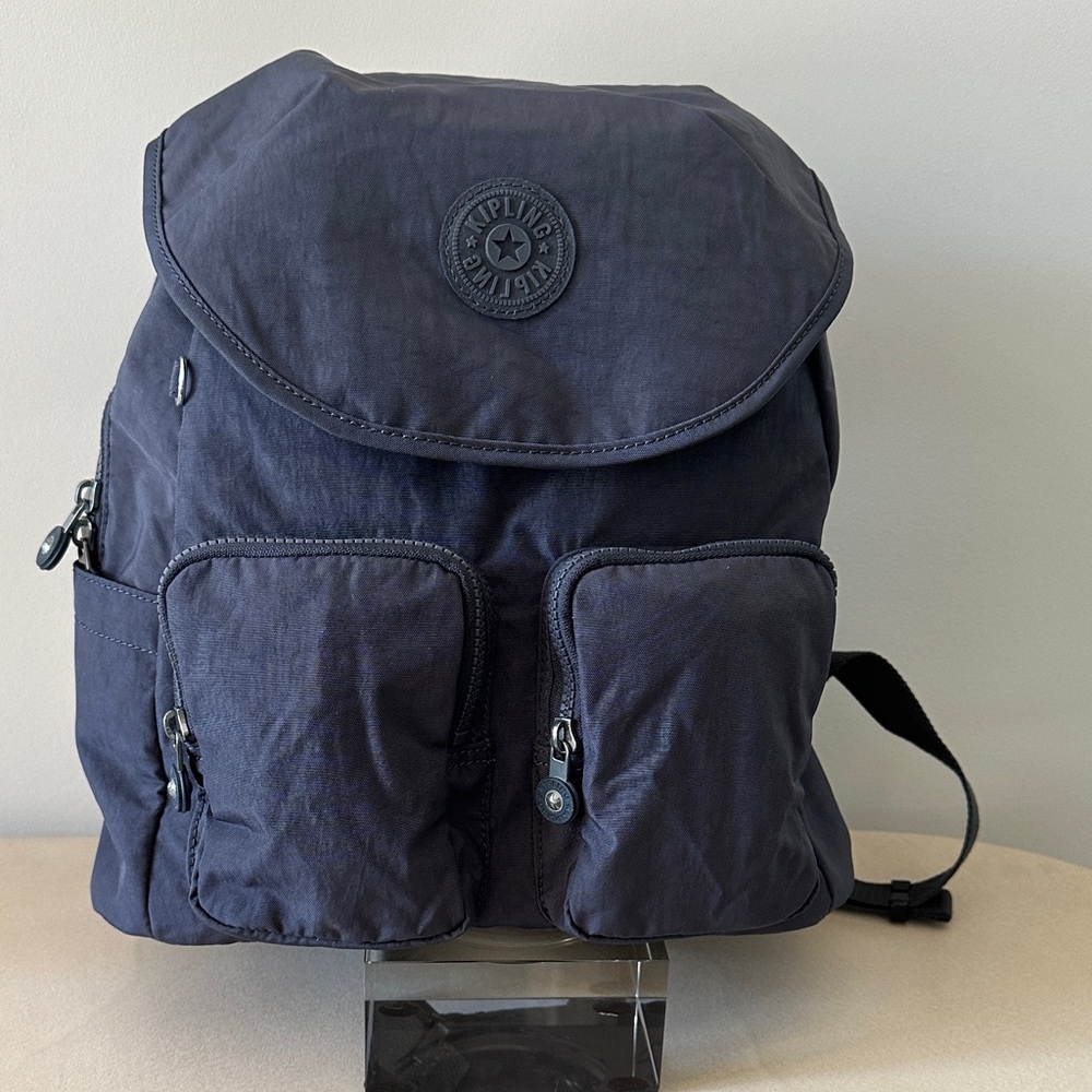 NWOT- Kipling Fiona Dual Front Pockets Blue-Gray Backpack for Men or Women
